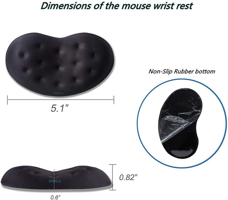 BRILA Memory Foam Mouse & Keyboard Wrist Rest Support Pad Cushion Set for Computer, Laptop, Office Work, PC Gaming - Massage Holes Design - Easy Typing Wrist Pain Relief (Black) - Image 4